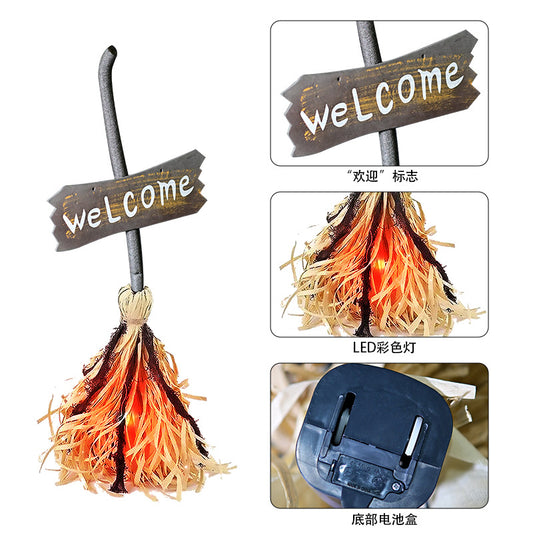 Halloween Broomstick with Glowing Magic for Spooky Bar Ghost House