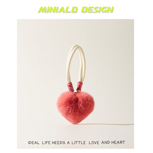 Cute Real Rex Rabbit Fur Ancora Red Hand Strap Heart-shaped Furry Peach Heart Bag Pendant Bag Decoration Wholesale Toy