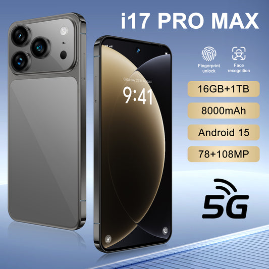 i17 Pro Max 5G Smartphone - 7.3 Inch Display, 16GB RAM 1TB Storage, 78MP+108MP Camera, 8000mAh Battery, Dual SIM, Android 15, Snapdragon 8 Gen 4, Expandable Storage, Black White Gold Colors