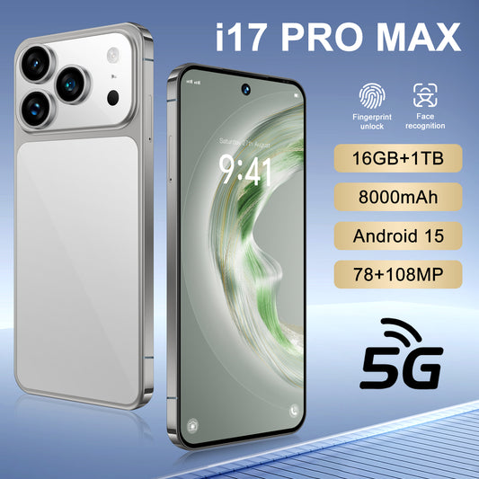i17 Pro Max 5G Smartphone - 7.3 Inch Display, 16GB RAM 1TB Storage, 78MP+108MP Camera, 8000mAh Battery, Dual SIM, Android 15, Snapdragon 8 Gen 4, Expandable Storage, Black White Gold Colors