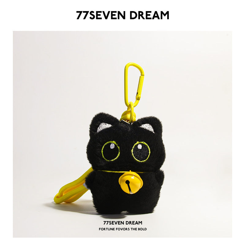 Squeaky Little Black Cat Super Cute Cartoon Plush Backpack Pendant Dopamine Bib Hanging Decoration Keychain Trendy Couple