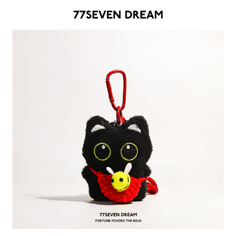 Squeaky Little Black Cat Super Cute Cartoon Plush Backpack Pendant Dopamine Bib Hanging Decoration Keychain Trendy Couple