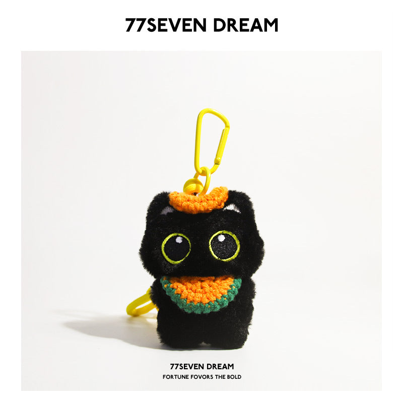 Squeaky Little Black Cat Super Cute Cartoon Plush Backpack Pendant Dopamine Bib Hanging Decoration Keychain Trendy Couple