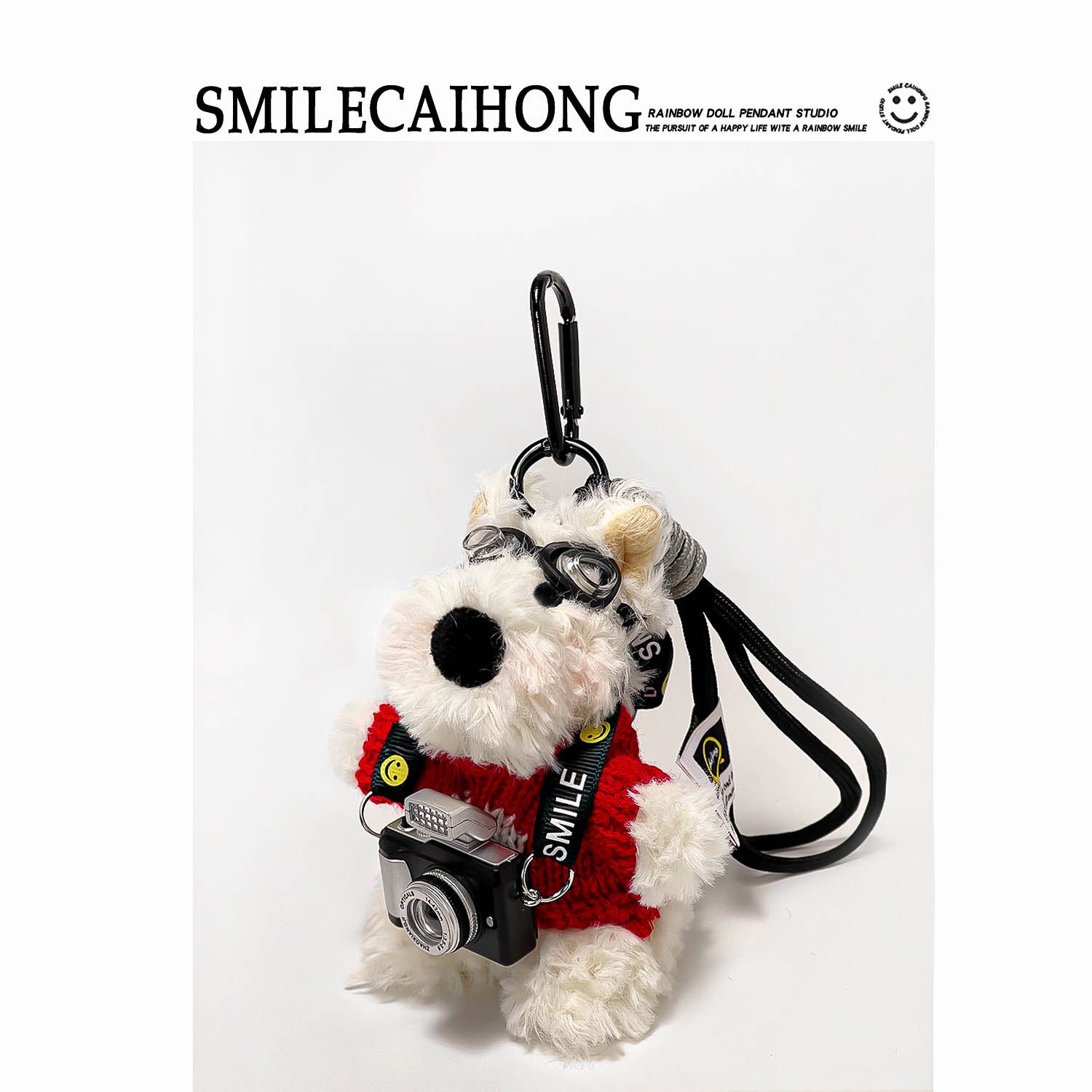 Original Cute Camera West Highland Cartoon Puppy Plush Pendant Bag Charm Doll Keychain Creative Gift
