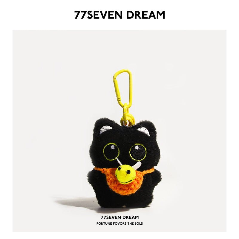 Squeaky Little Black Cat Super Cute Cartoon Plush Backpack Pendant Dopamine Bib Hanging Decoration Keychain Trendy Couple