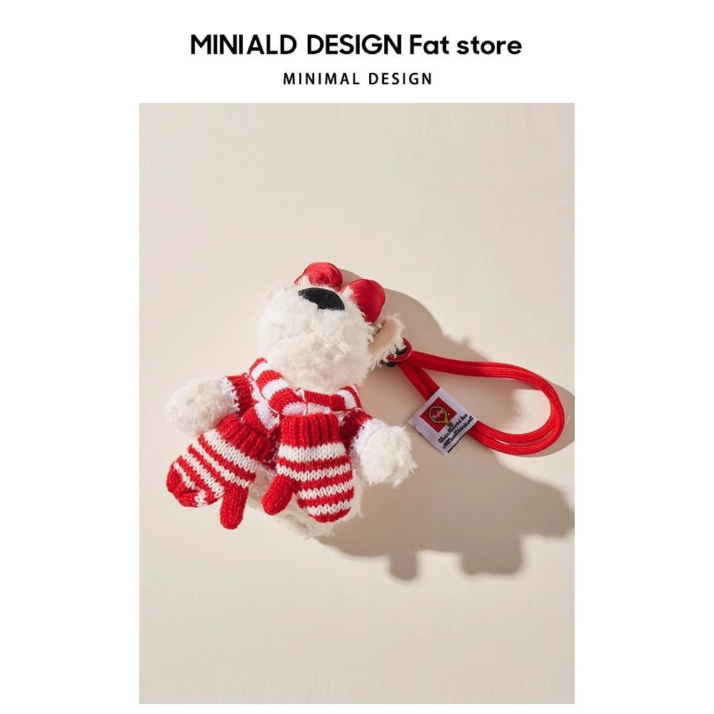 Cute Christmas Plush West Highland White Terrier Cartoon Keychain Doll Bag Pendant Creative Figurine Hanging Decoration Couple