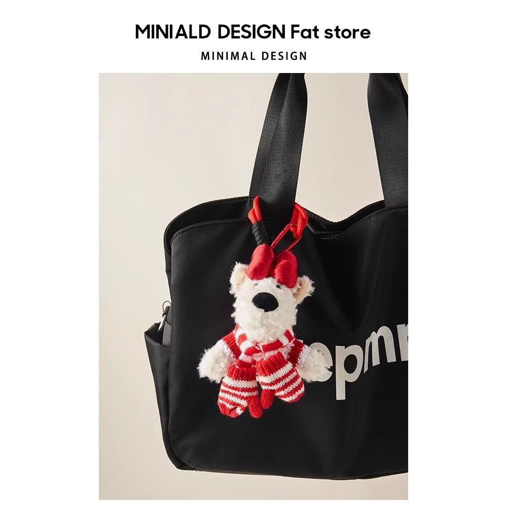 Cute Christmas Plush West Highland White Terrier Cartoon Keychain Doll Bag Pendant Creative Figurine Hanging Decoration Couple