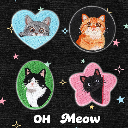 Original Copyright Cute Kitten Embroidery Sticker Self-Adhesive Fabric Patch Sticker