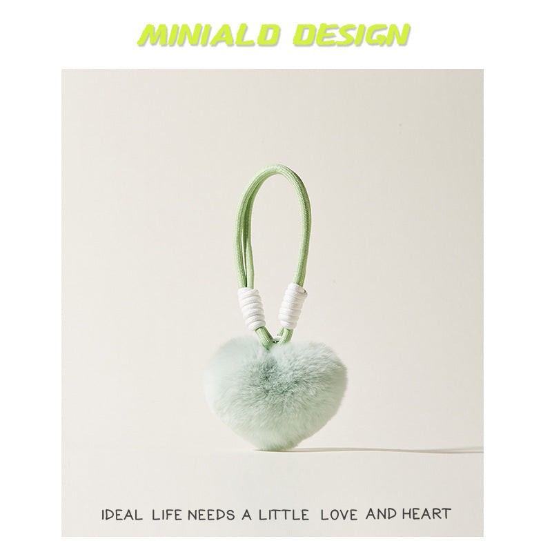 Cute Real Rex Rabbit Fur Ancora Red Hand Strap Heart-shaped Furry Peach Heart Bag Pendant Bag Decoration Wholesale Toy