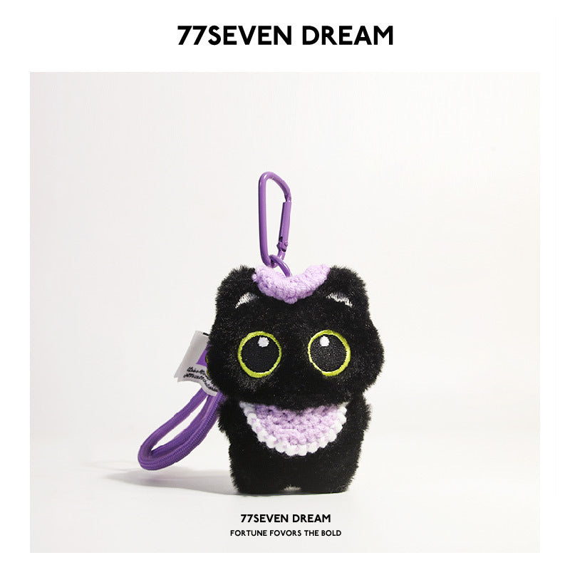 Squeaky Little Black Cat Super Cute Cartoon Plush Backpack Pendant Dopamine Bib Hanging Decoration Keychain Trendy Couple