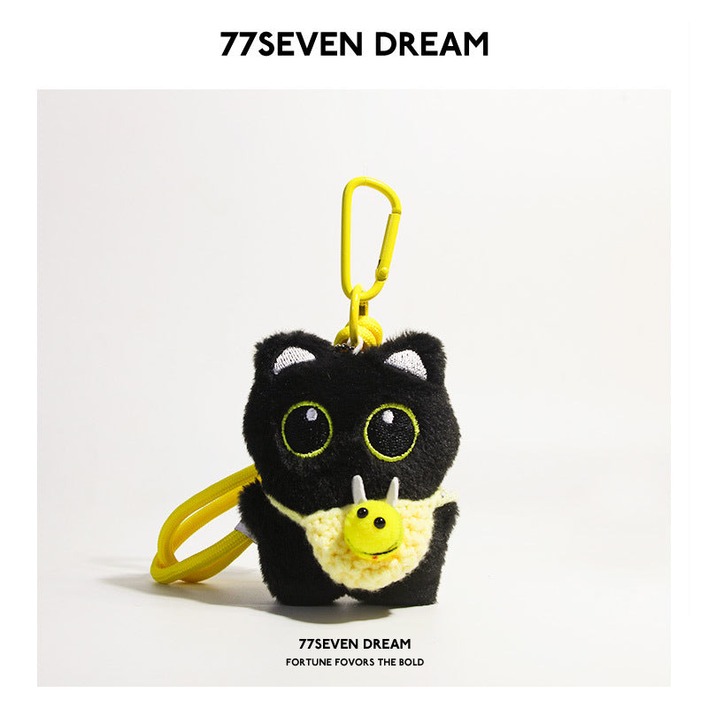 Squeaky Little Black Cat Super Cute Cartoon Plush Backpack Pendant Dopamine Bib Hanging Decoration Keychain Trendy Couple