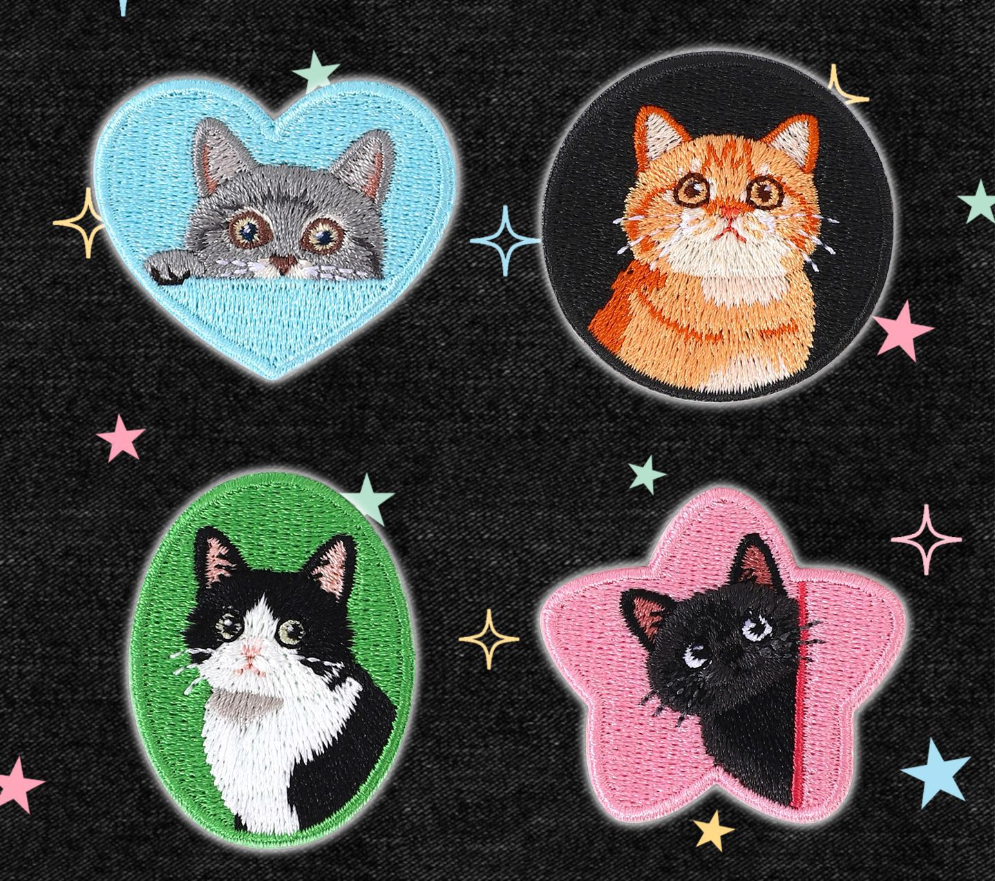 Original Copyright Cute Kitten Embroidery Sticker Self-Adhesive Fabric Patch Sticker
