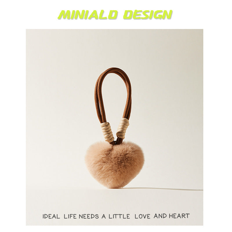 Cute Real Rex Rabbit Fur Ancora Red Hand Strap Heart-shaped Furry Peach Heart Bag Pendant Bag Decoration Wholesale Toy