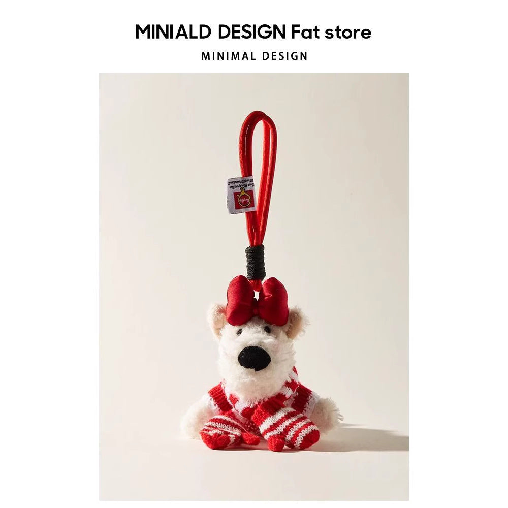 Cute Christmas Plush West Highland White Terrier Cartoon Keychain Doll Bag Pendant Creative Figurine Hanging Decoration Couple
