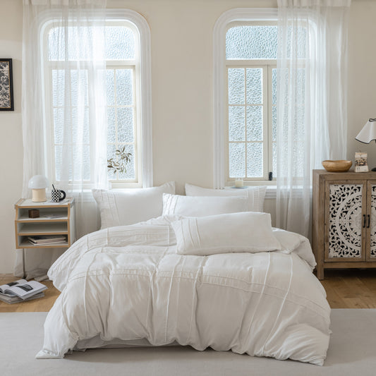 Solid Color Interwoven Pleated Mercury Three-Piece Bedding Set Home Textile