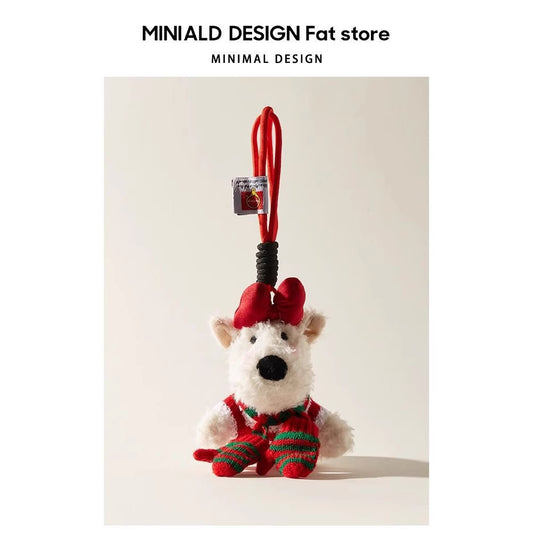Cute Christmas Plush West Highland White Terrier Cartoon Keychain Doll Bag Pendant Creative Figurine Hanging Decoration Couple