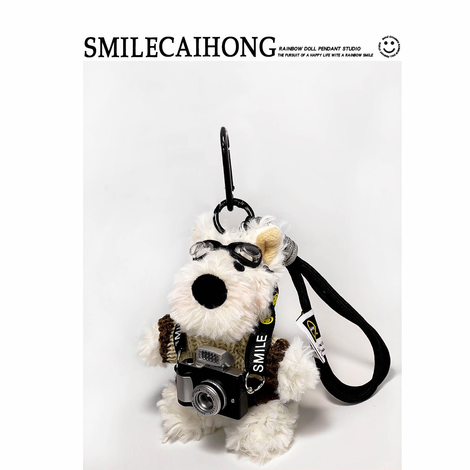 Original Cute Camera West Highland Cartoon Puppy Plush Pendant Bag Charm Doll Keychain Creative Gift