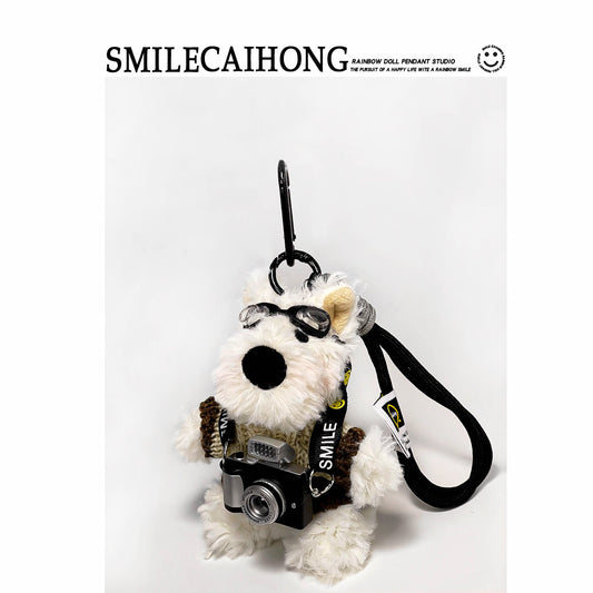 Original Cute Camera West Highland Cartoon Puppy Plush Pendant Bag Charm Doll Keychain Creative Gift