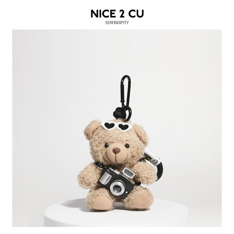 Brown Bear Backpack Pendant Backpack Car Keychain Plush Doll Junior High School Girls Small Accessories Gift Trendy