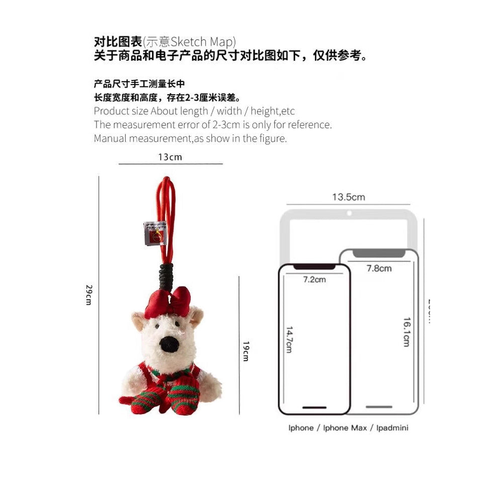 Cute Christmas Plush West Highland White Terrier Cartoon Keychain Doll Bag Pendant Creative Figurine Hanging Decoration Couple