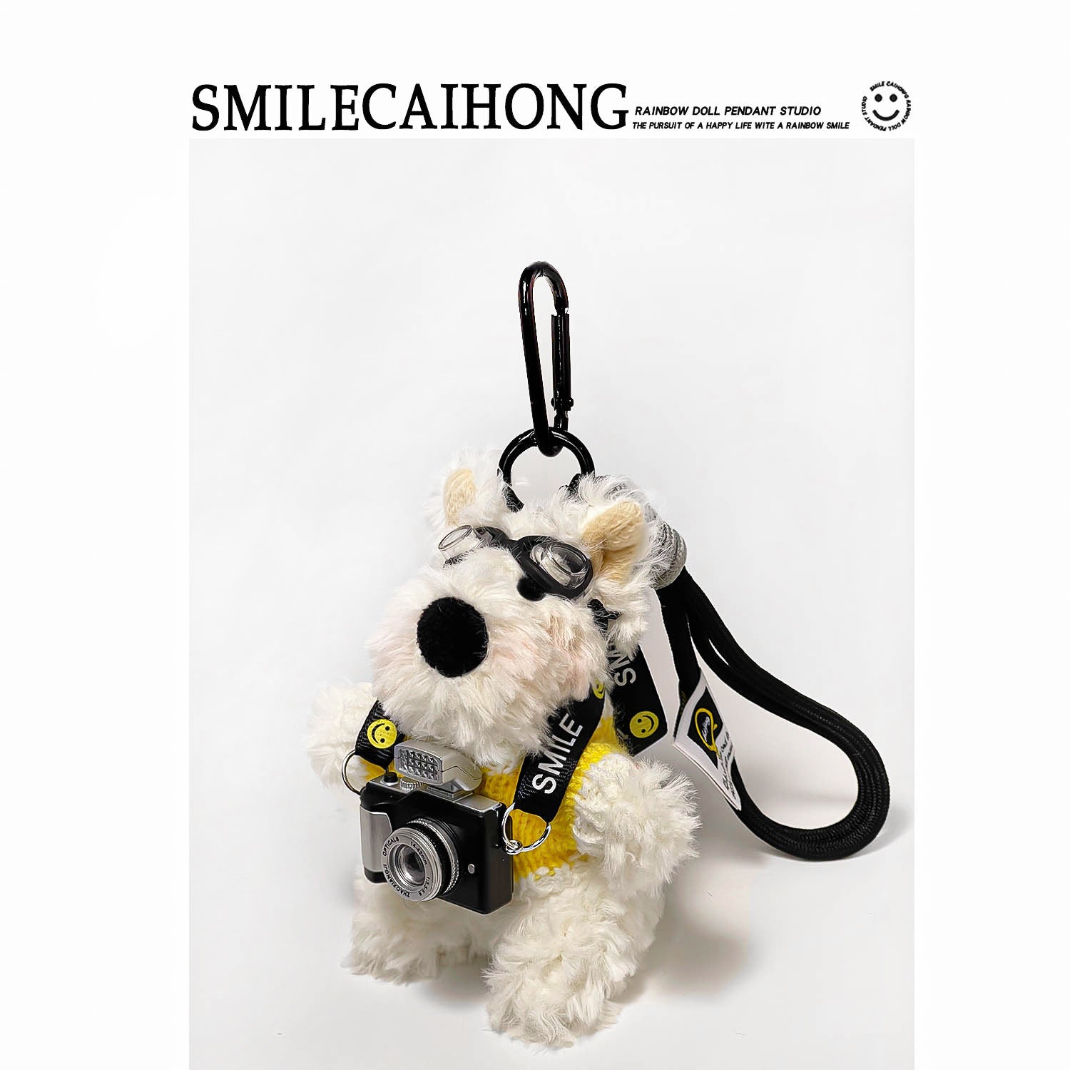 Original Cute Camera West Highland Cartoon Puppy Plush Pendant Bag Charm Doll Keychain Creative Gift