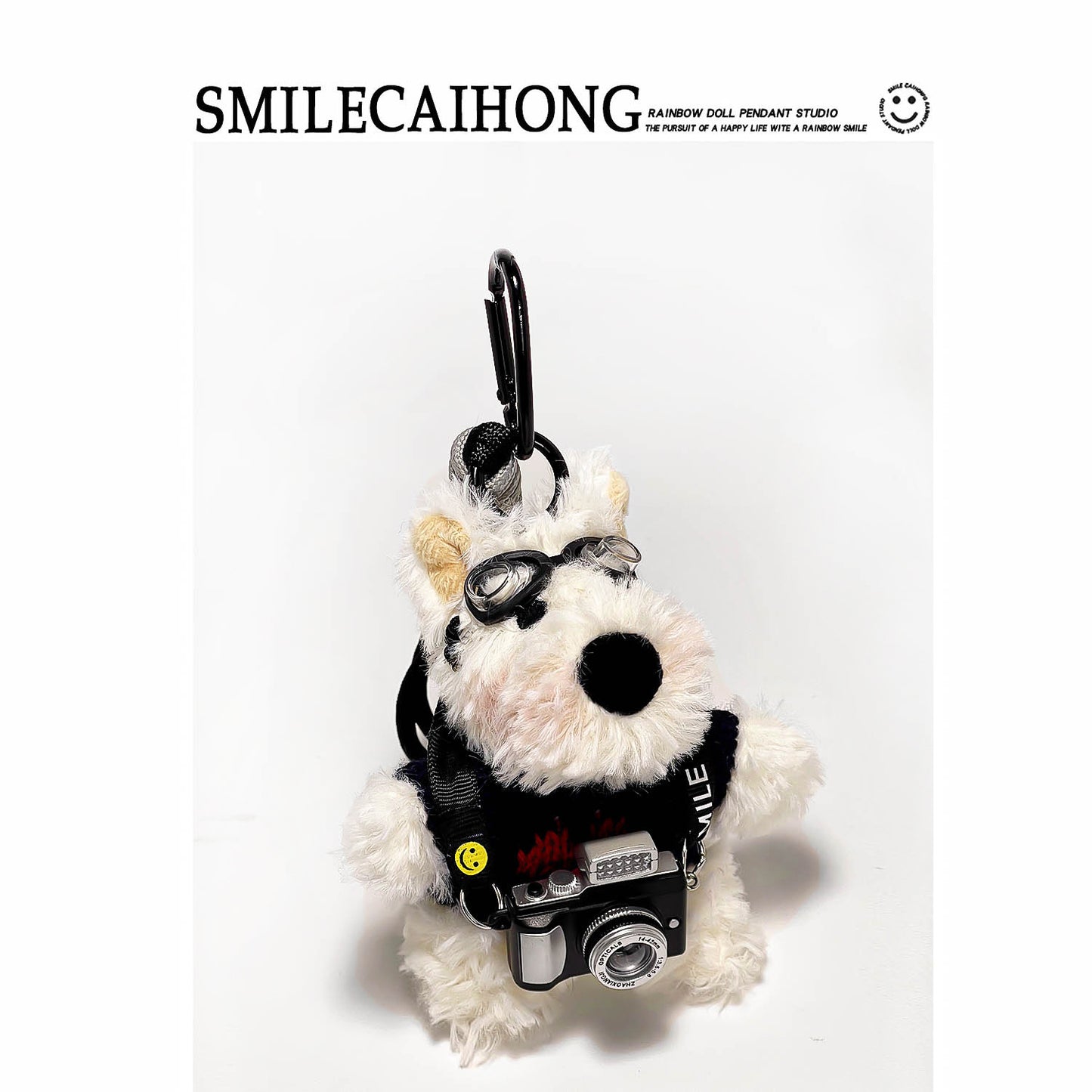 Original Cute Camera West Highland Cartoon Puppy Plush Pendant Bag Charm Doll Keychain Creative Gift