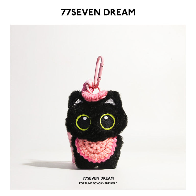 Squeaky Little Black Cat Super Cute Cartoon Plush Backpack Pendant Dopamine Bib Hanging Decoration Keychain Trendy Couple