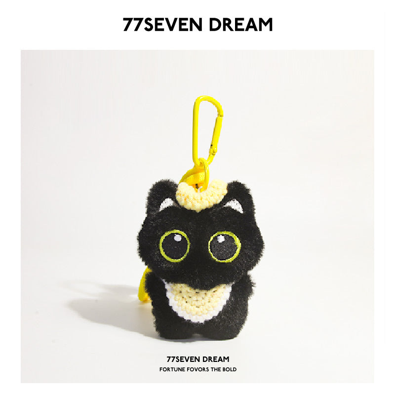 Squeaky Little Black Cat Super Cute Cartoon Plush Backpack Pendant Dopamine Bib Hanging Decoration Keychain Trendy Couple