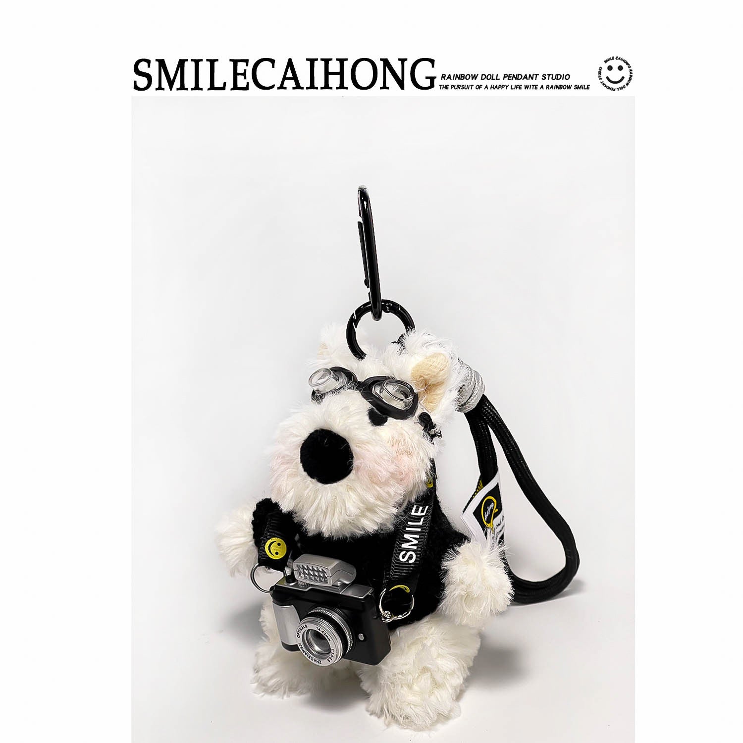 Original Cute Camera West Highland Cartoon Puppy Plush Pendant Bag Charm Doll Keychain Creative Gift