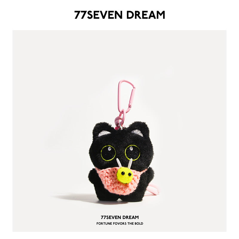 Squeaky Little Black Cat Super Cute Cartoon Plush Backpack Pendant Dopamine Bib Hanging Decoration Keychain Trendy Couple