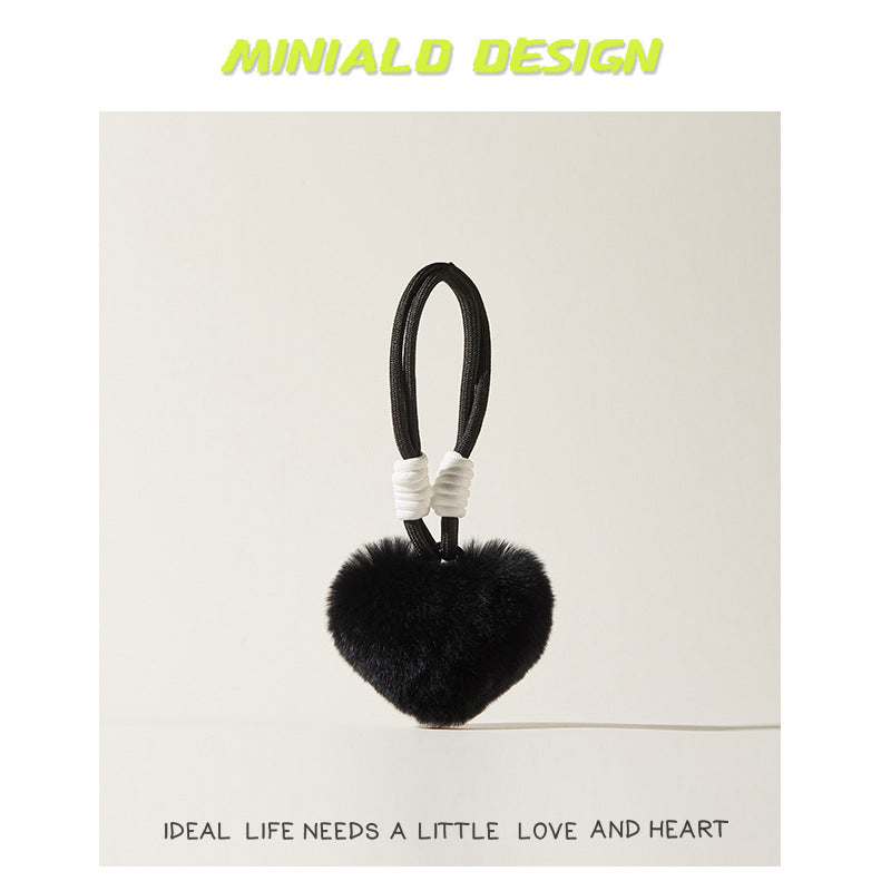 Cute Real Rex Rabbit Fur Ancora Red Hand Strap Heart-shaped Furry Peach Heart Bag Pendant Bag Decoration Wholesale Toy