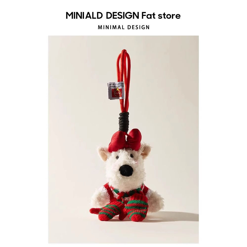 Cute Christmas Plush West Highland White Terrier Cartoon Keychain Doll Bag Pendant Creative Figurine Hanging Decoration Couple