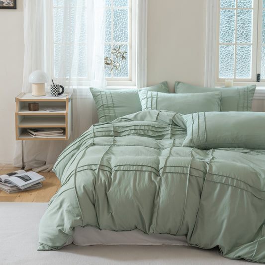 Solid Color Interwoven Pleated Mercury Three-Piece Bedding Set Home Textile