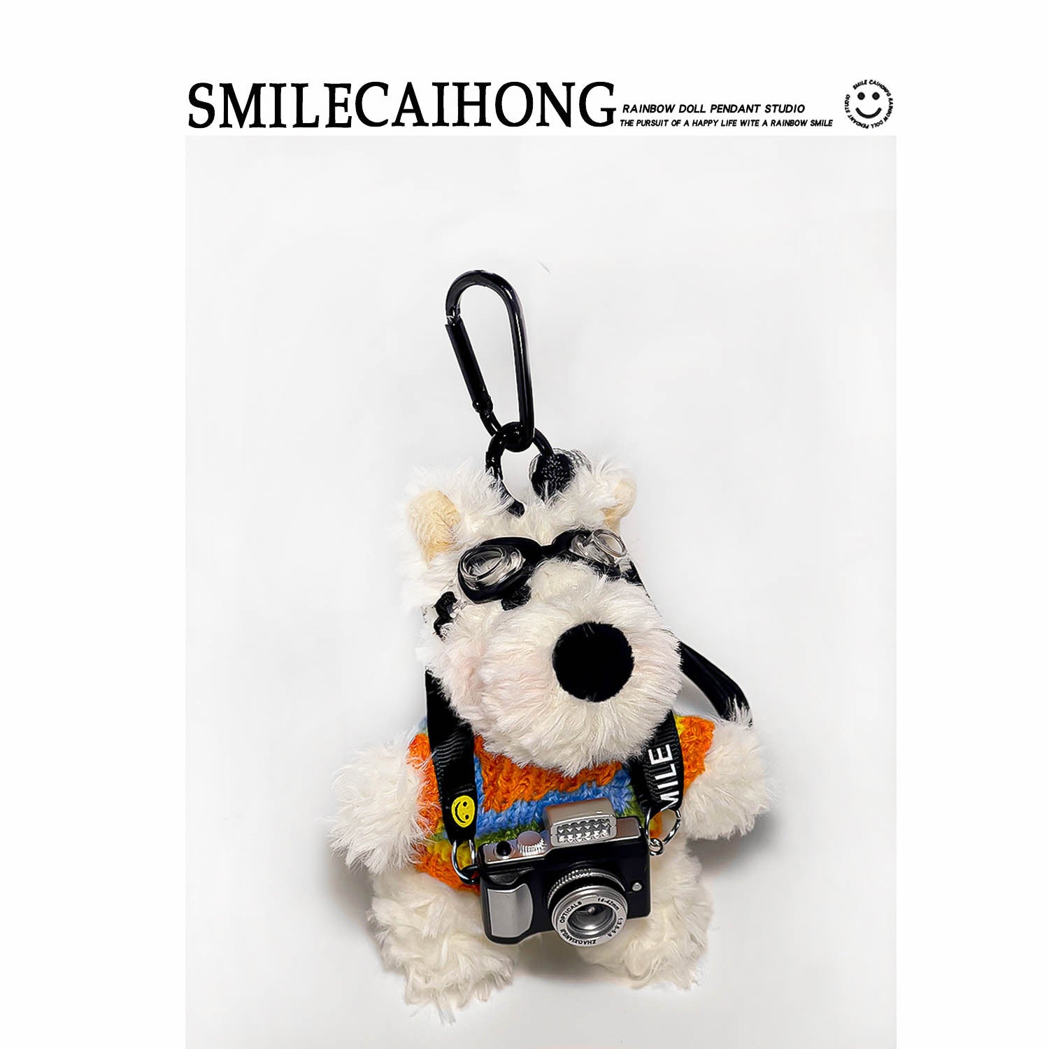 Original Cute Camera West Highland Cartoon Puppy Plush Pendant Bag Charm Doll Keychain Creative Gift