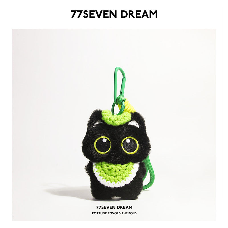 Squeaky Little Black Cat Super Cute Cartoon Plush Backpack Pendant Dopamine Bib Hanging Decoration Keychain Trendy Couple